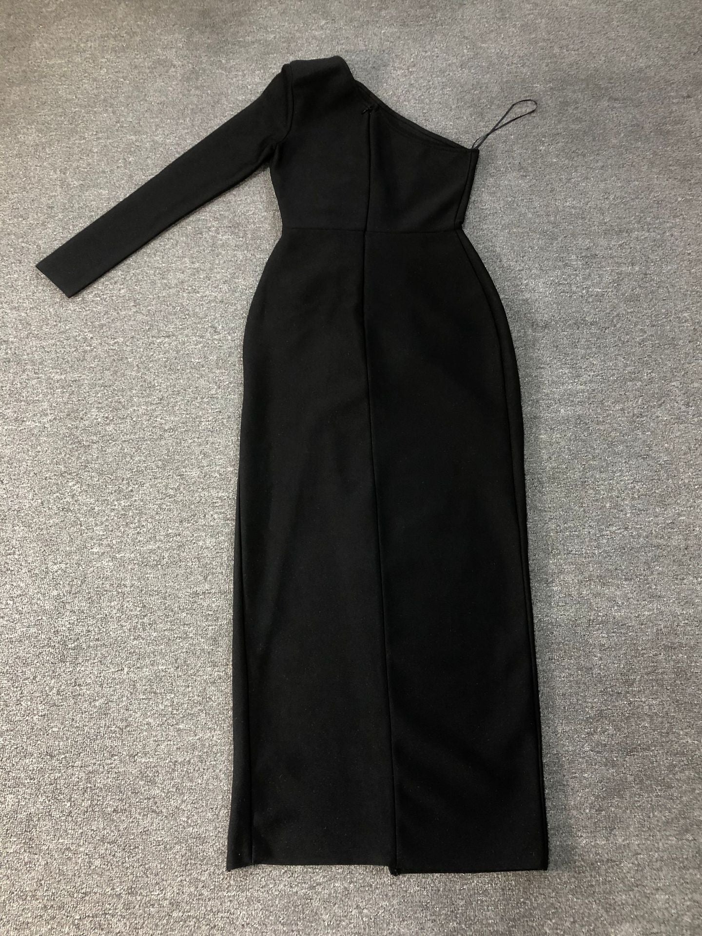 elsa one shoulder rhinestone appliqué bandage midi dress in black