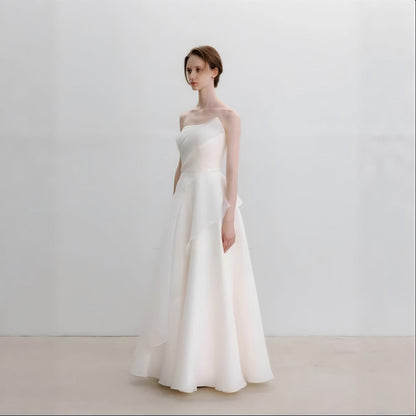 Lyuba White French Lightweight High-End Strapless Slim Fit Simple Maxi Dress