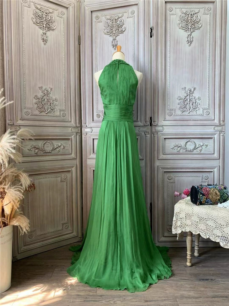 Silk beaded long A-line skirt