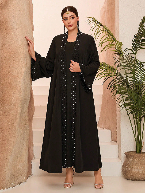 arab beading belt embroidery maxi dress in black
