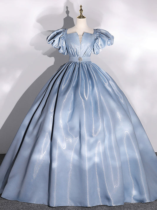 Ball Gown Puff Sleeves Blue Dress