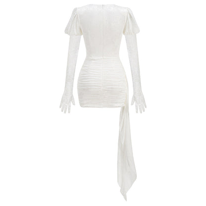 Dariel Floral Jacquard Cutout Draped Mini Dress - White