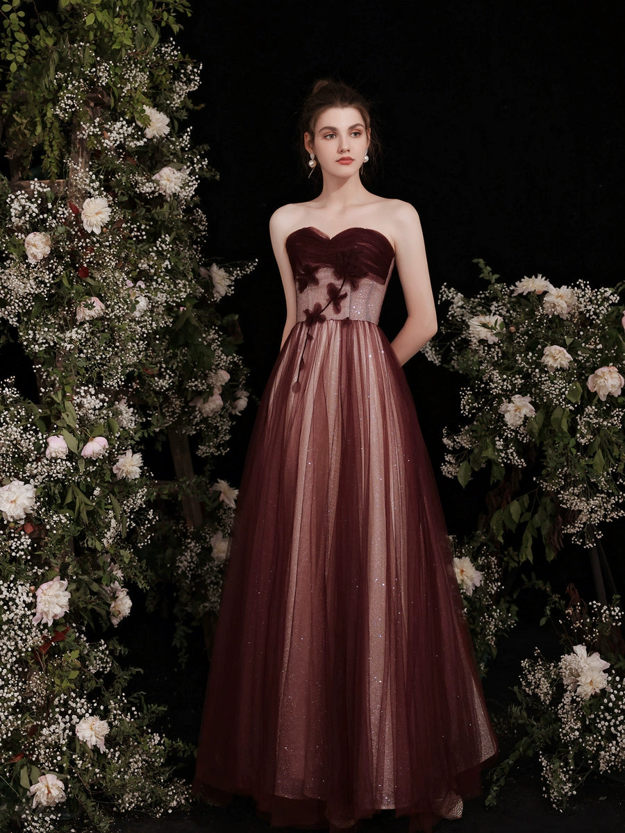 floral applique sequin detail tulle maxi dress in red