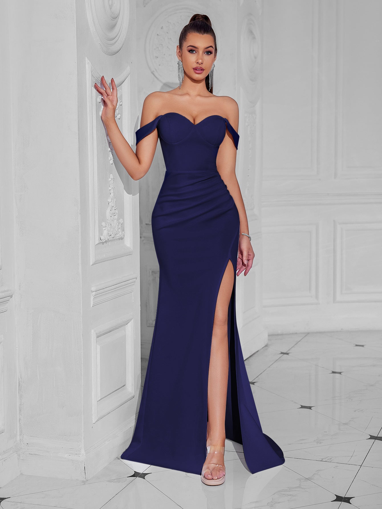 claire high slit backless bodycon maxi dress in white