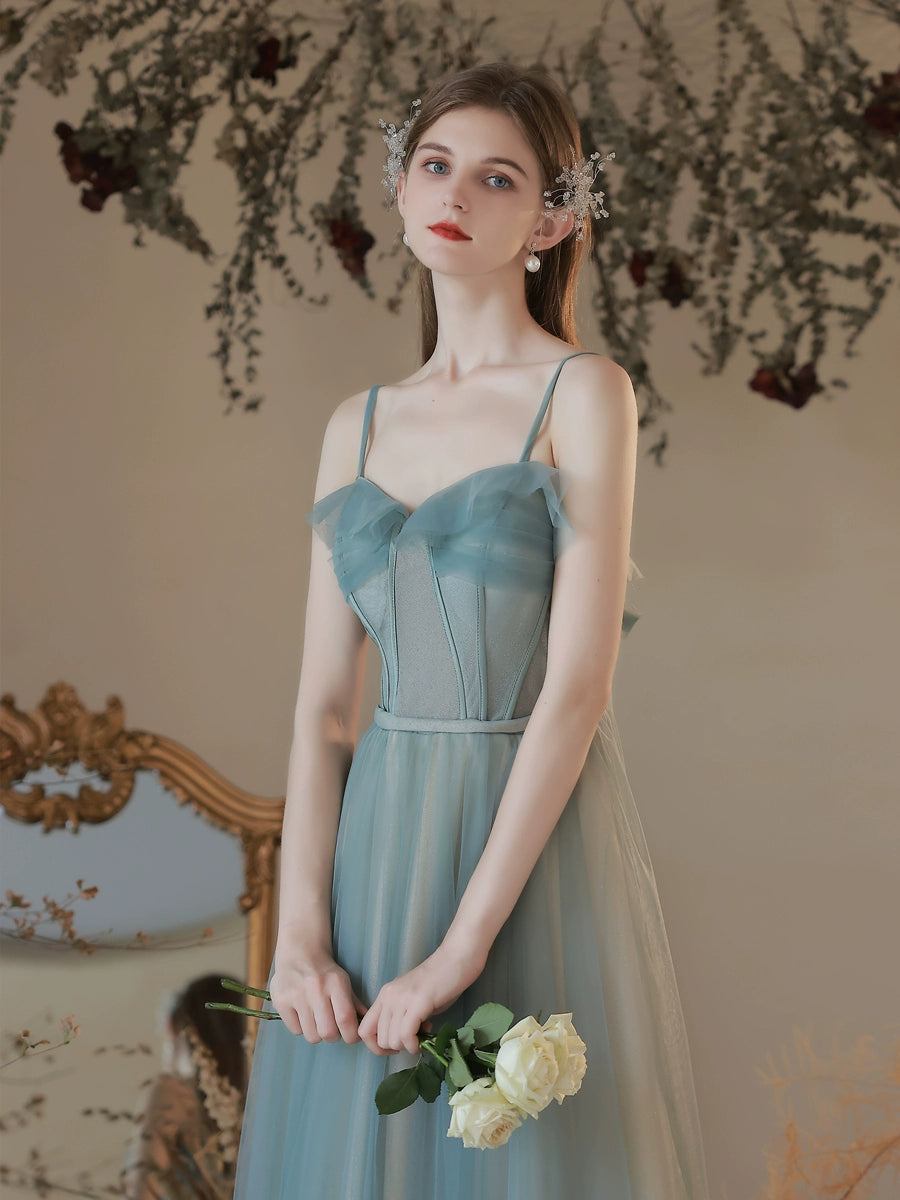 abito lungo in tulle con volant Viven color menta