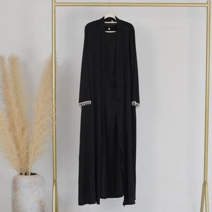 1pcs Solid Color Beaded Cardigan Robe