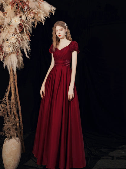 High-quality French red satin maxi dress