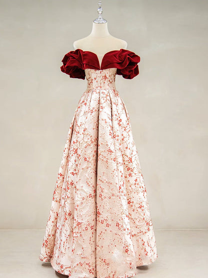 A-Line Off Shoulder Satin Long Prom Dress