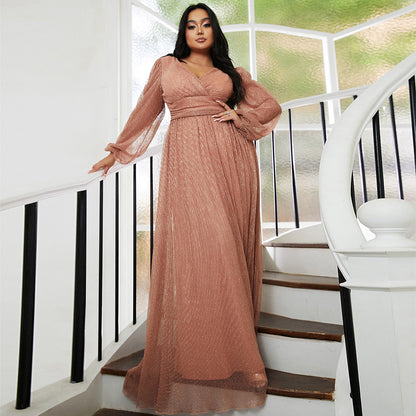sequin tulle lantern sleeve plus size maxi dress
