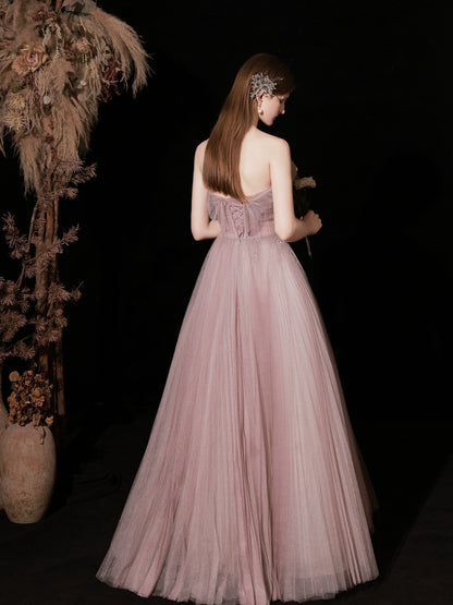 applique strapless maxi dress in pink