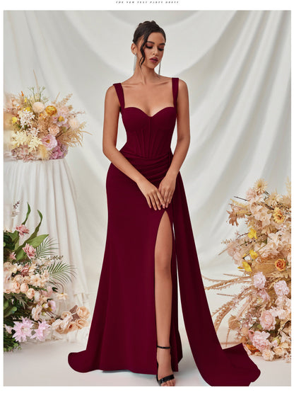 Hip-hugging high-slit suspender long dress