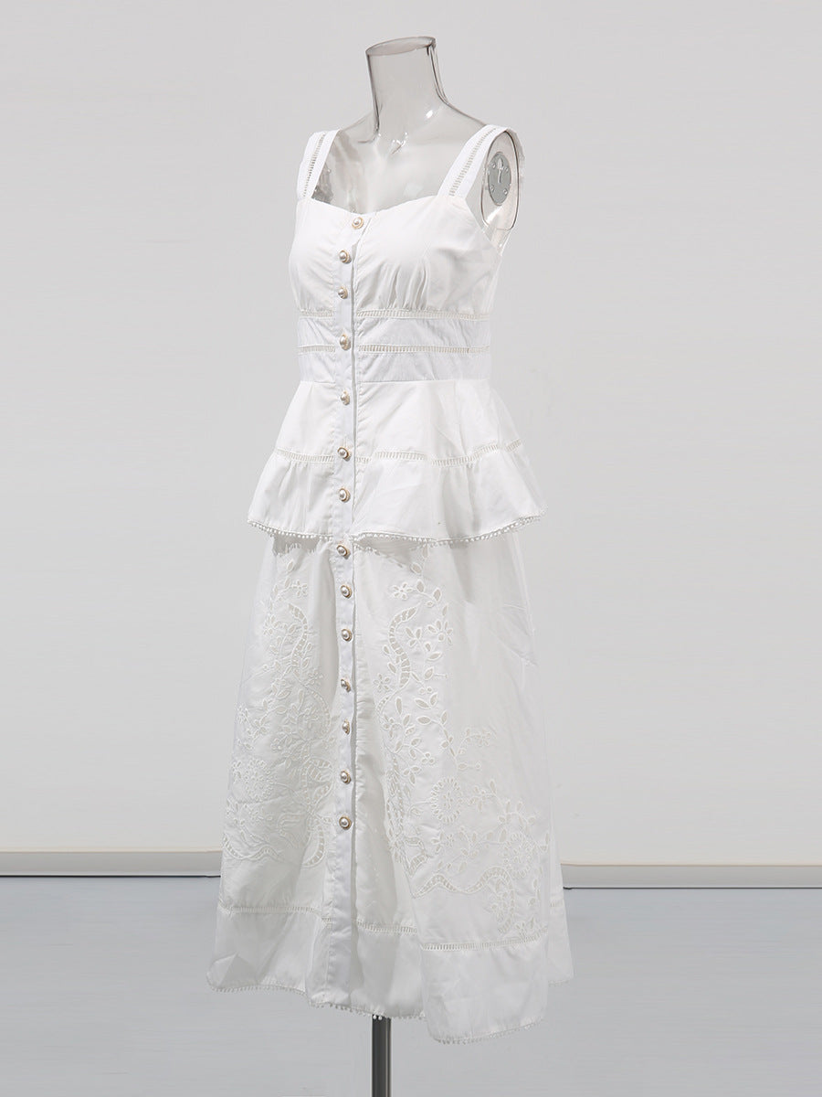 Peplum hollow Midi Dress in beige