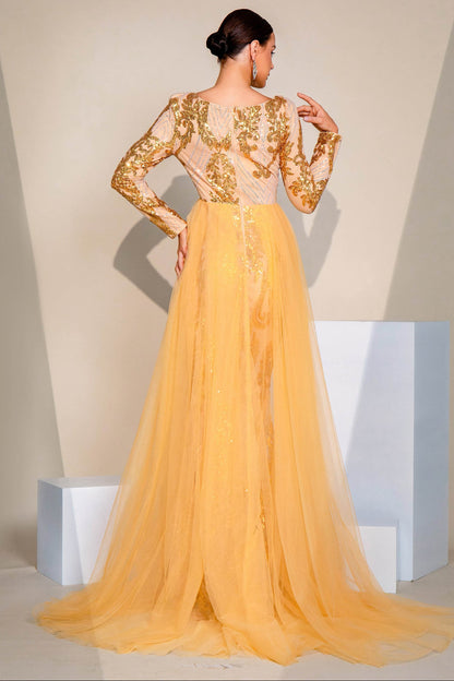 Long-sleeved V-neck sequined mesh bridesmaid dress