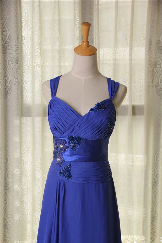 Blue chiffon long double shoulder dress