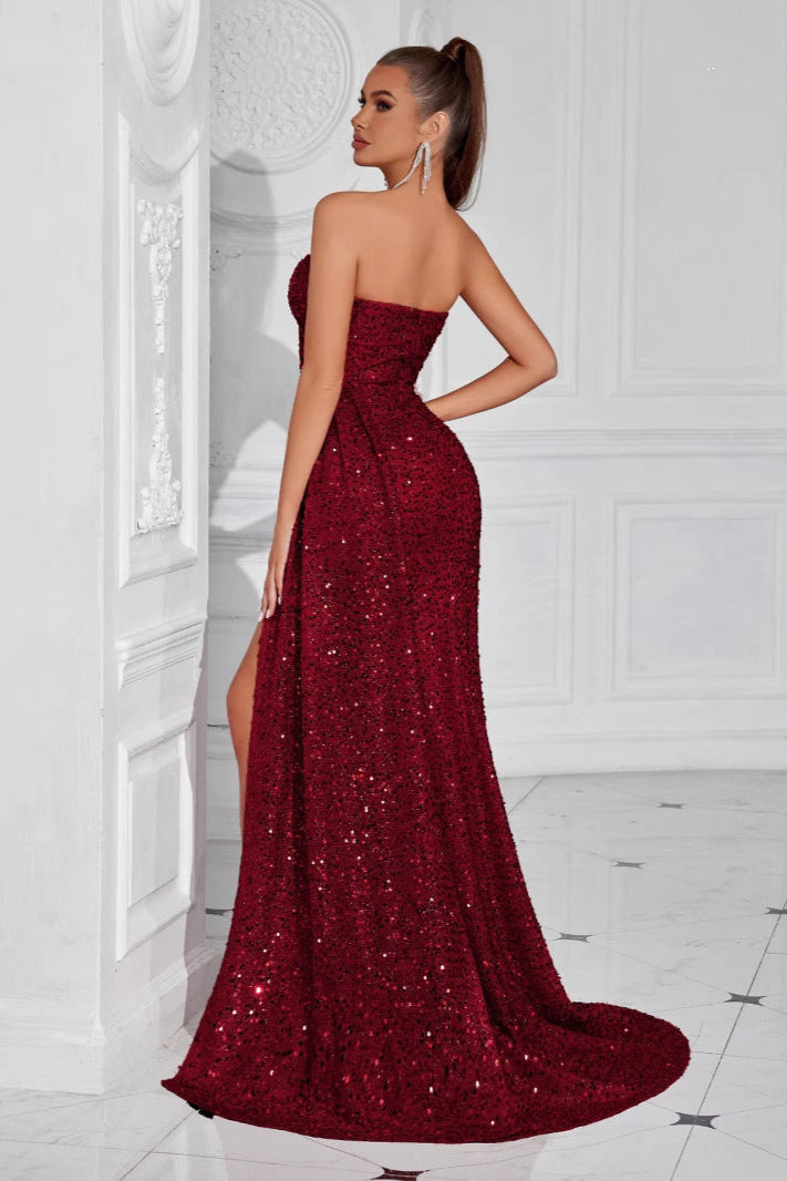 kate Strapless slit floor-length evening gown