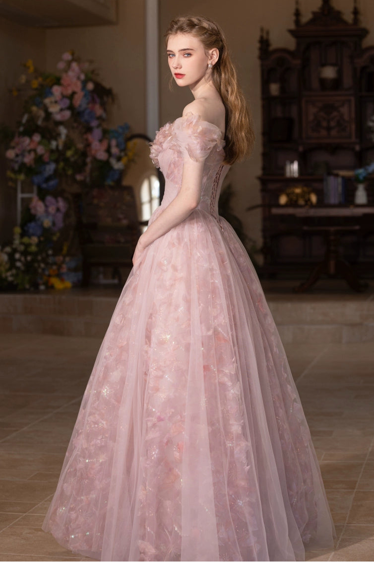 Lucy off-shoulder flower maxi dress in pink