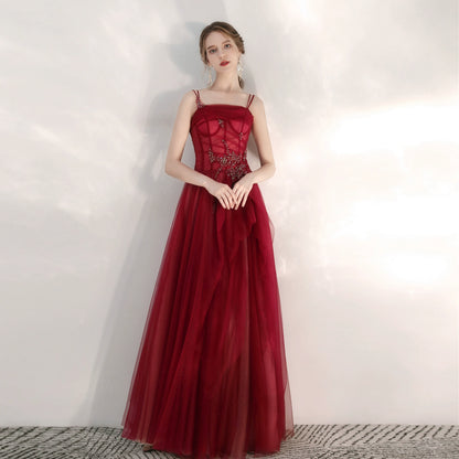 crystal applique maxi dress in burgundy