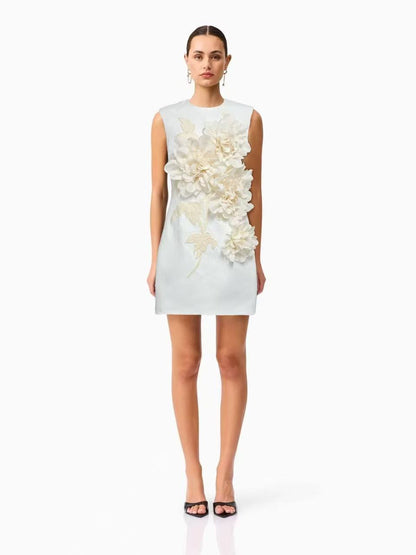mandy 3d flower embellished Mini Dress in Black