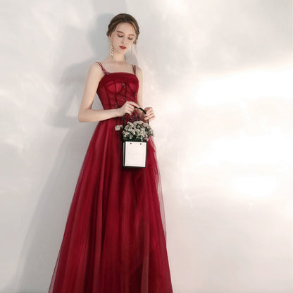 crystal applique maxi dress in burgundy
