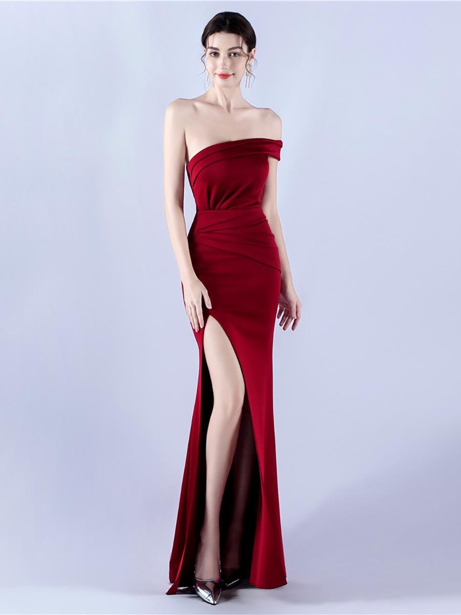 Off Shoulder Split Thigh Prom Dress