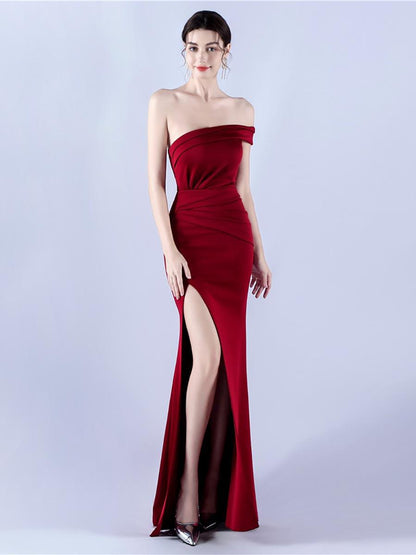 Off Shoulder Split Thigh Prom Dress