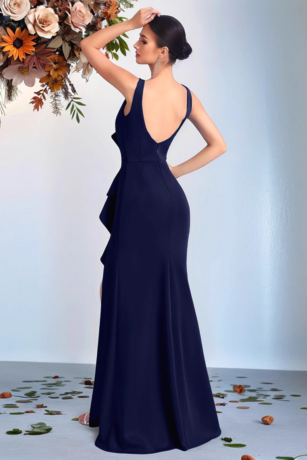 high slit Pleated evening maxi dress