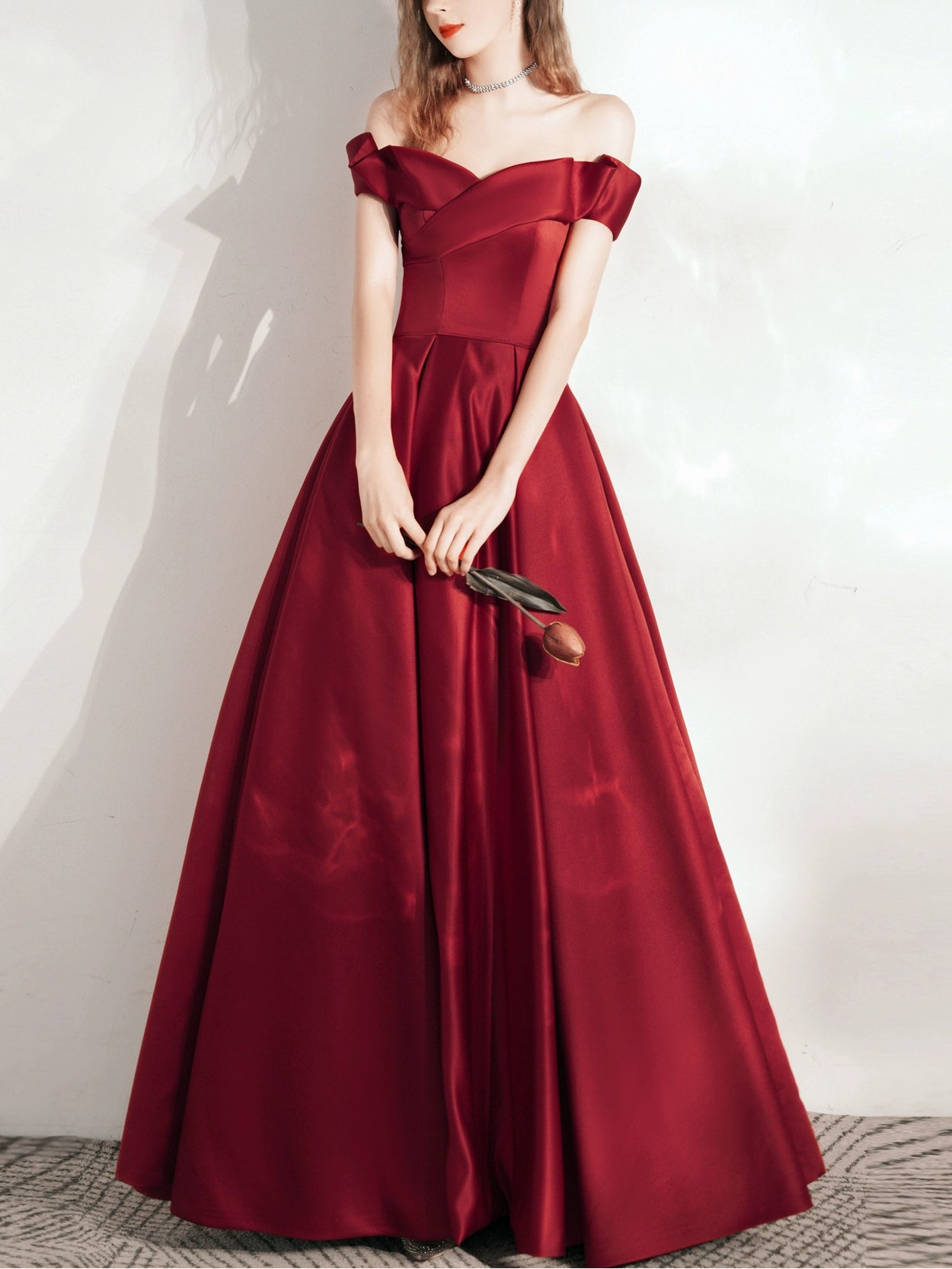 victoria strapless satin maxi dress in claret