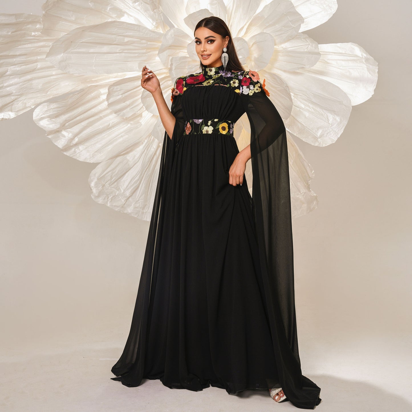 floral applique tulle maxi dress