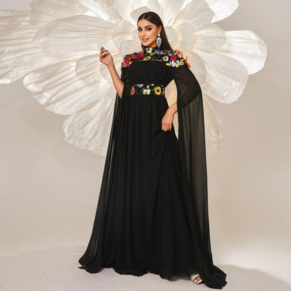 floral applique tulle maxi dress