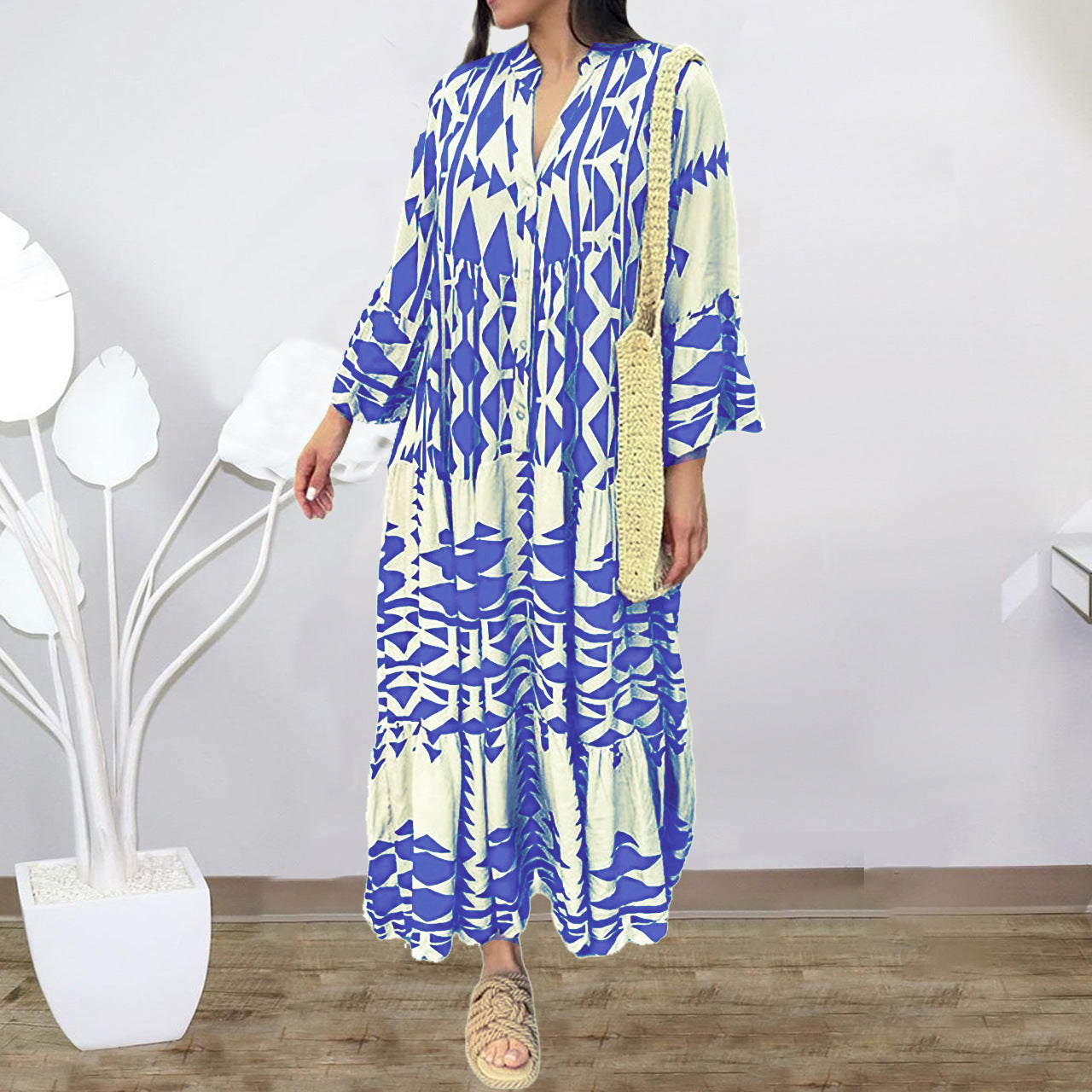 Ladies Elegant Printed Shirt Skirt Bohemian Dress
