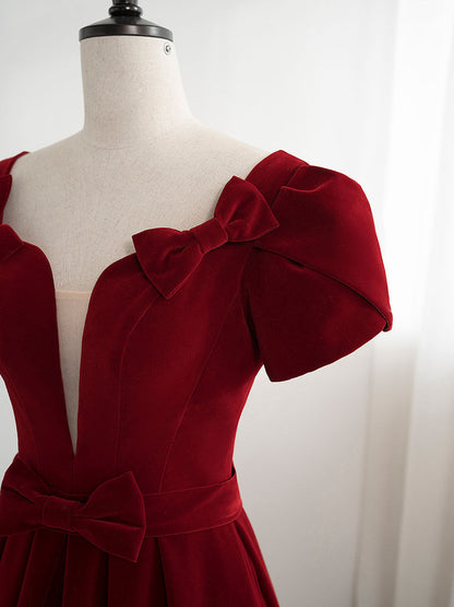 A line velvet burgundy dress