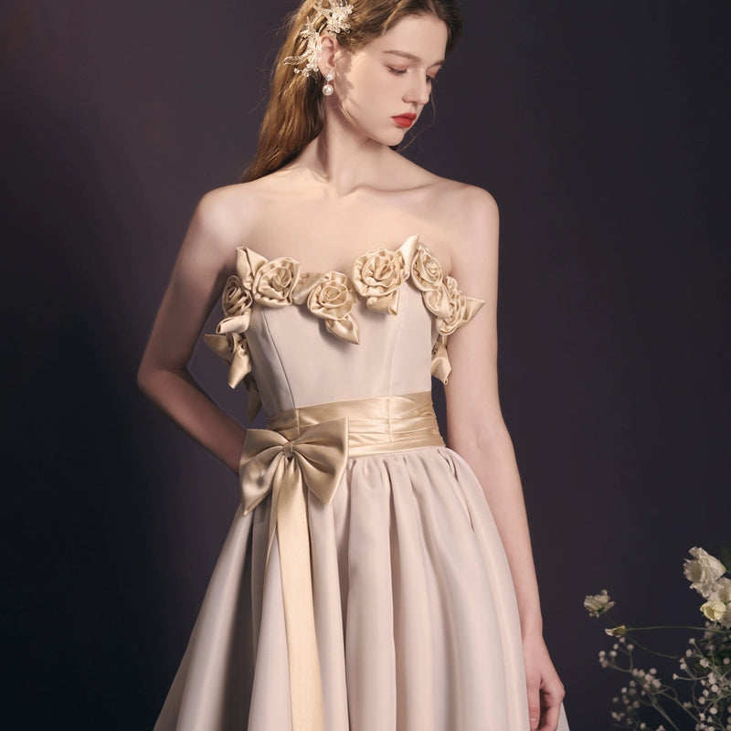 champagne off shoulder flower maxi dress