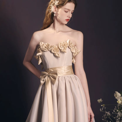 champagne off shoulder flower maxi dress