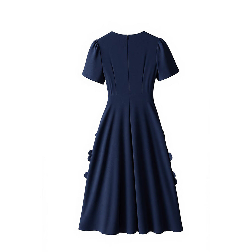 abito midi Katherine con applicazioni di fiori 3D in blu navy