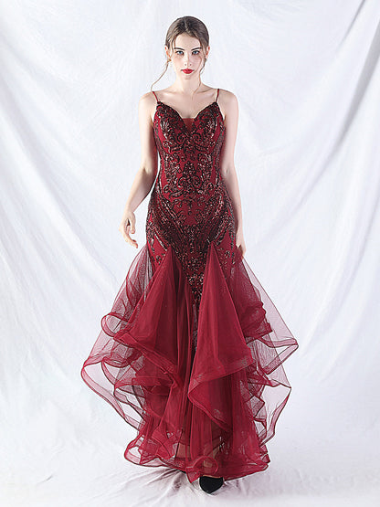 sequin slip tulle maxi dress