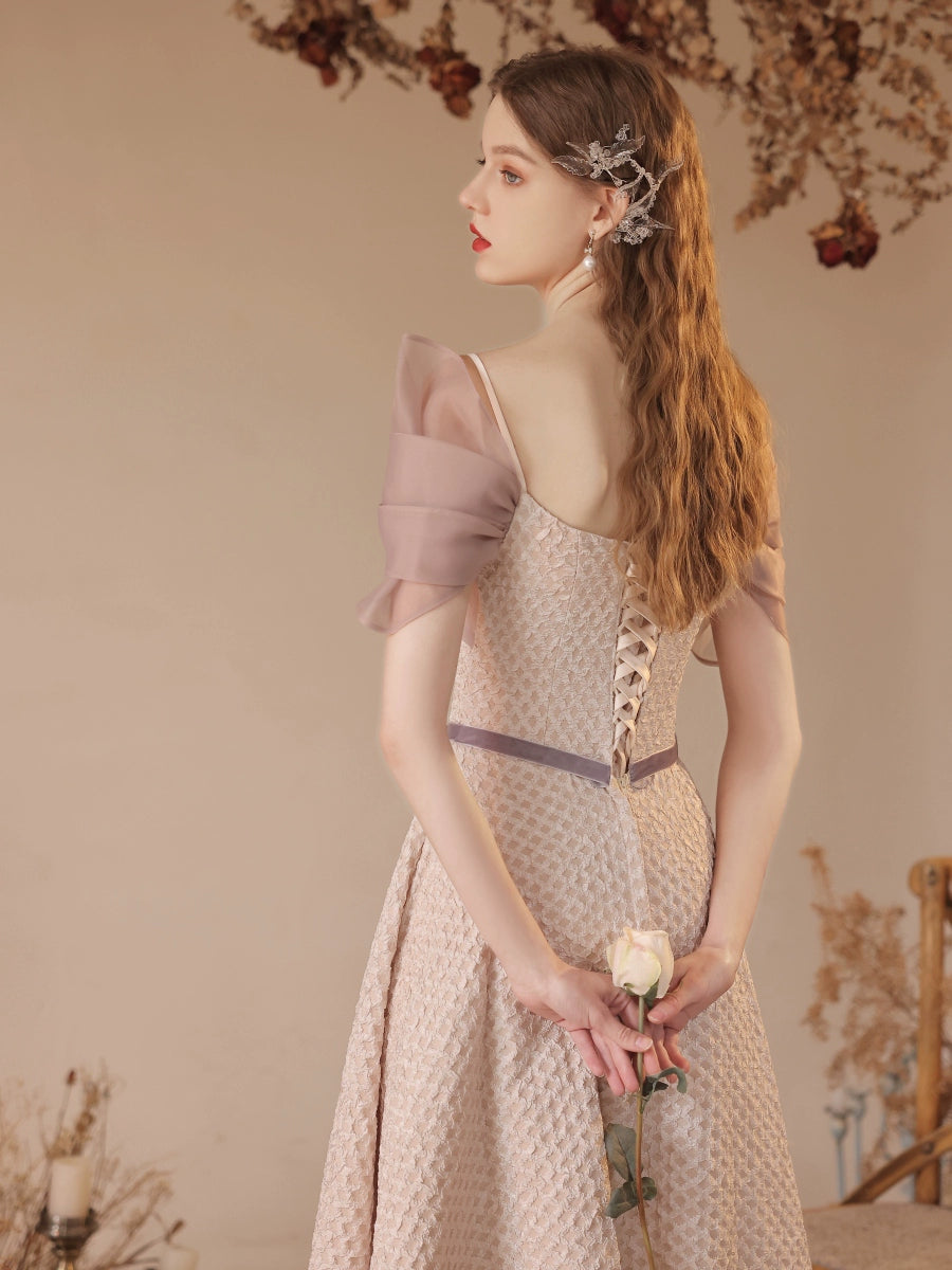 champagne bow embellished plaid maxi dress