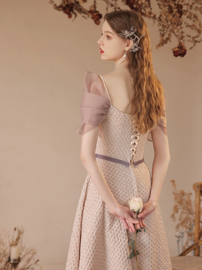 champagne bow embellished plaid maxi dress