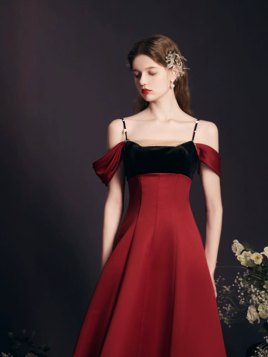 off-shoulder maxi dress in Claret