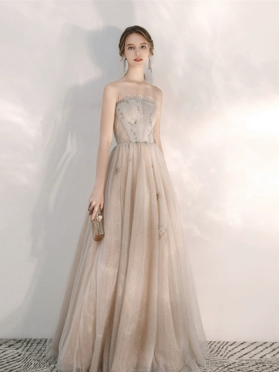 champagne sequin strapless maxi dress