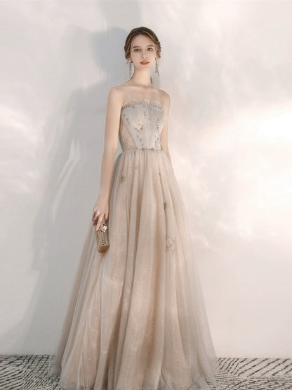 champagne sequin strapless maxi dress