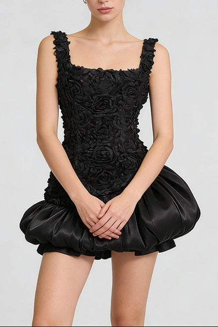 jocelyn flower embellished puffy mini dress in white