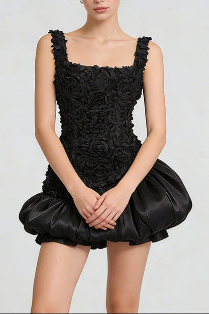 jocelyn flower embellished puffy mini dress in white