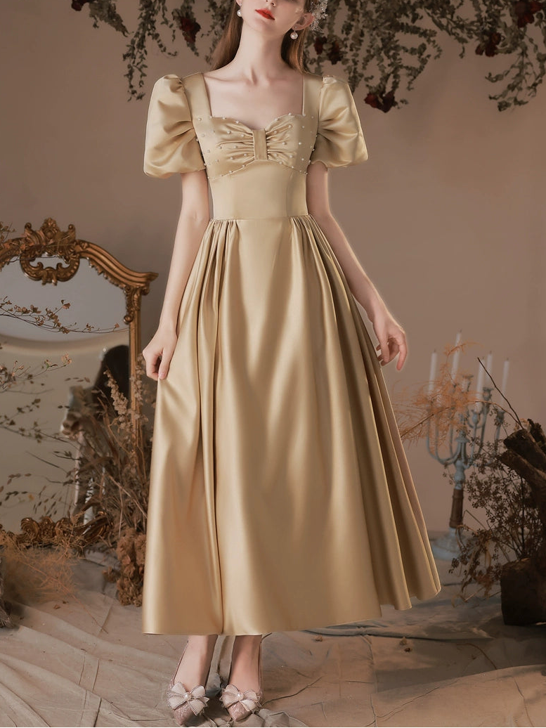 pearl embellished puff sleeve maxi dress