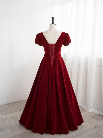 A line velvet burgundy dress