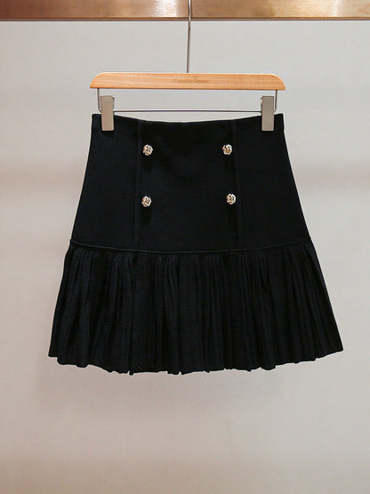 marcia black Double Breasted Ruffle Mini Skirt