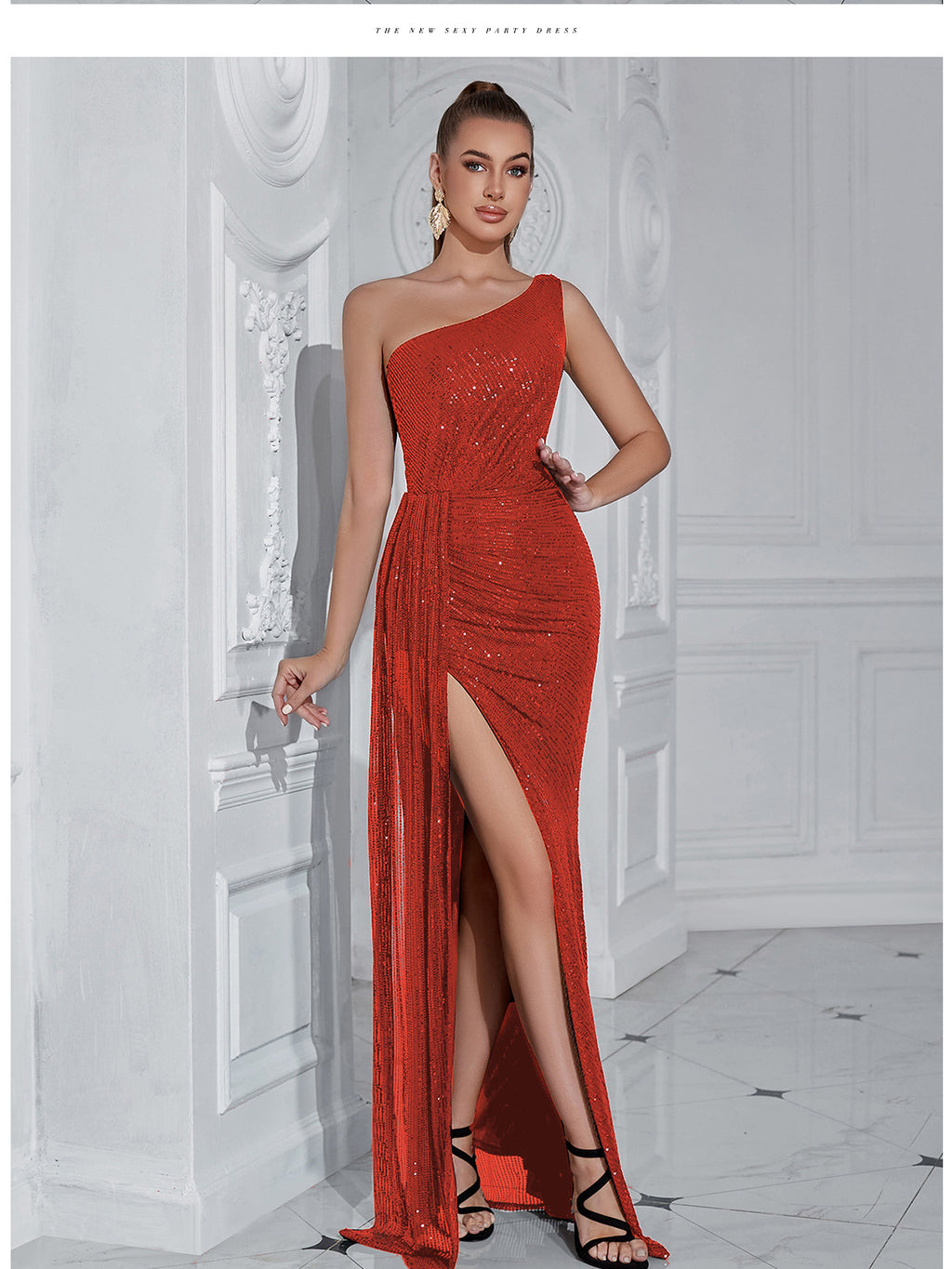 lily Sequined one-shoulder slit maxi dress