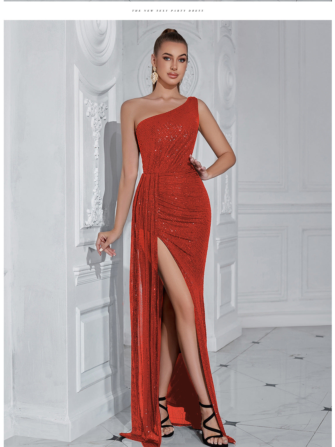 lily Sequined one-shoulder slit maxi dress