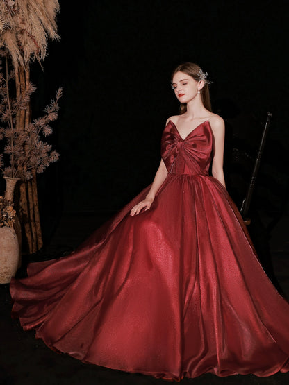 burgundy bow embellished strapless maxi dress