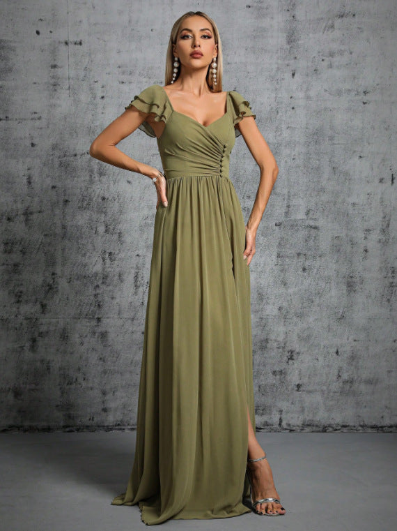 banquet high slit maxi dress in green
