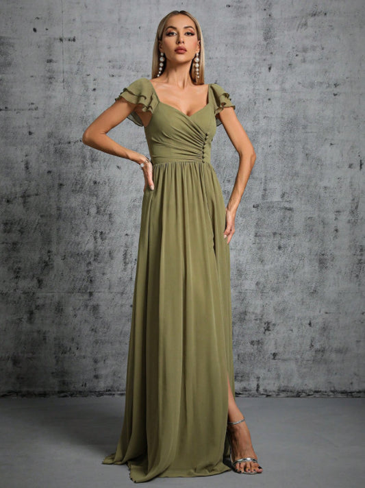 banquet high slit maxi dress in green
